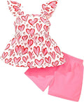 Toddler Baby Girls Summer Clothes Outfits Ruffled Sleeve Dinosaur Shirt Leopard Tops and Shorts Pants Sets 2PCS