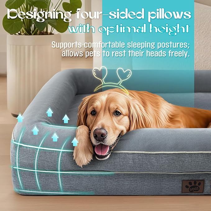Waterproof Memory Foam Dog Beds for Extra Large Dogs Non-Slip Orthopedic Dog Beds Washable Couch Pet Bed with Removable Cover (Grey, X-Large)