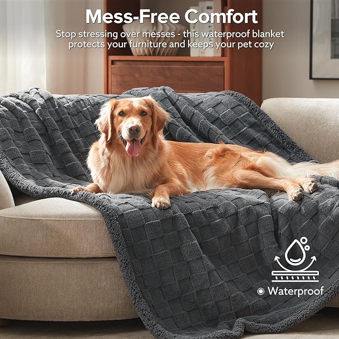 GASUR Waterproof Dog Blankets for Small Dogs, Dog Blanket for Couch Bed, Fleece Pet Blanket for Furniture Sofa Protector, Soft Puppy Throw Blankets for Crate Car Outdoor, Washable, 25"x35",Grey