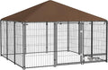 PawHut Outside Dog Kennel, 7' x 7' x 5' Puppy Play Pen with Canopy, Garden Playpen Fence Crate Enclosure Cage Rotating Bowl, for Dogs, Chickens, Ducks, Black