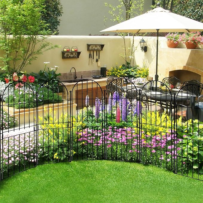 Decorative Garden Fence 31in (H) x10ft (L), 10 Pack No Dig Fence Animal Barrier for Dog, Arched Flower Bed Edging, Wire Border Panel Fencing for Yard Patio Outdoor Decor
