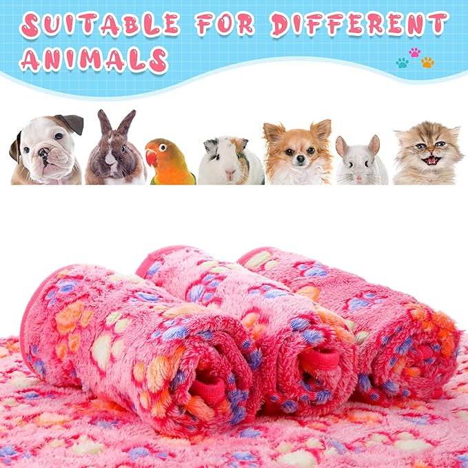 Tatuo 4 Pcs Dog Blanket for Pet Cat Blankets Indoor Puppy Teething Stuff Toys Paw Print Fleece Soft Blanket Sleep Mat for Guinea Pig Cage(Pink,Small(24 x 16 Inch),Square)