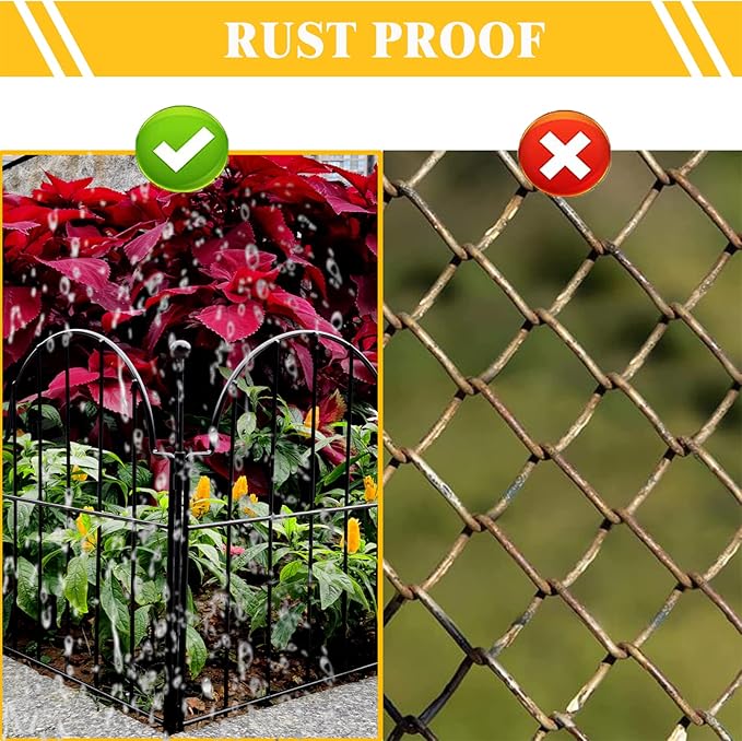 Garden Fence, 17in(H) x 27.5 ft(L) Arched Rustproof Metal No Dig Fence Garden Fence Border,Ground Stake Animal Barrier Fence for Rabbit Dog, Outdoor Landscape Decor for Yard & Patio,25 Pack