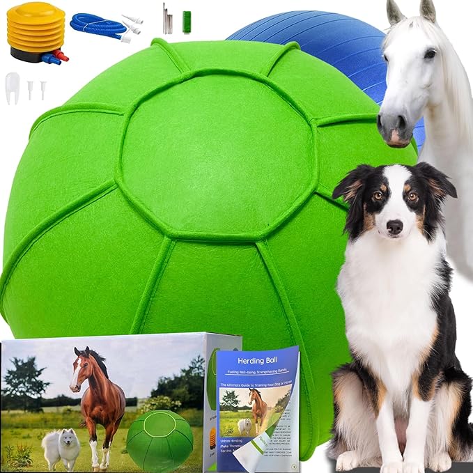 Herding Ball for Dogs, Dual Layered Herding Dog Ball Set for Australian Shepherd, Cattle, Collie, for Dog, Agility Equipment- Free Training Book (Green, 25 inch)