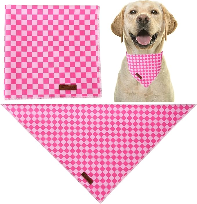 Summer Dog Bandana, UP URARA PUP Pink Bandana for Small Large Dogs, Cotton Handkerchief Fashion Plaid Puppy Triangle Bid Scarf for Boy Girl Dogs