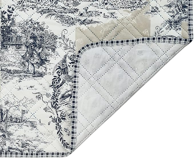 Brilliant Sunshine Quilted Calming Dog Bed Mat, Removable Washable Cover, Cushion Protector and Couch Covers for Dogs, Pets, Cats, Medium, Blue Beige Toile