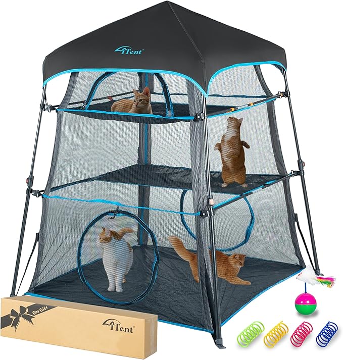 Cat Enclosure Kitten and Cat Tower Tent for Indoor and Outdoor,3 Tier Cat Cage Inside, X-Large Outdoor Catio,Portable and Foldable,Two Doors Design can Assemble More Shapes (Patented)