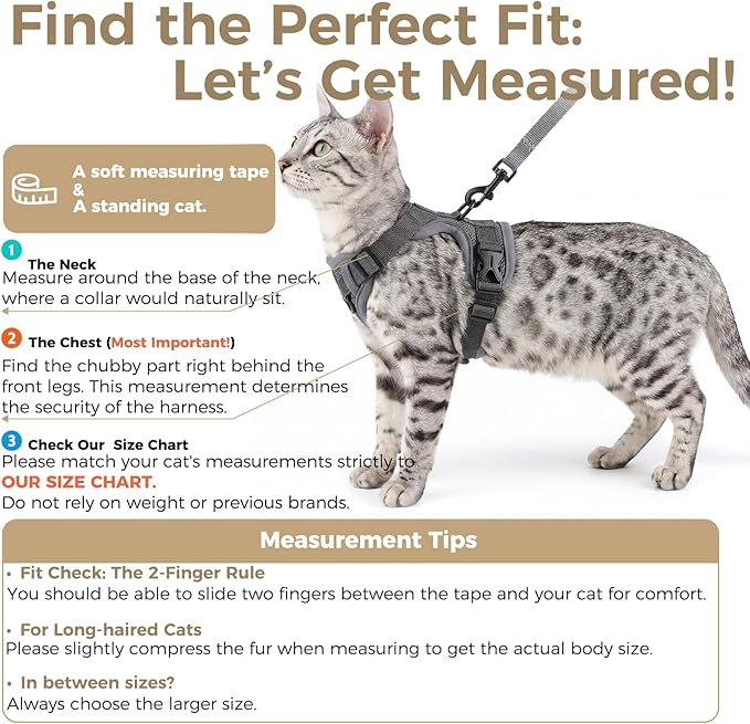 Cat Harness and Leash Set Escape Proof Tactical Extra Large Kitten Harness Emotional Support Cat Vest, Grey, XL