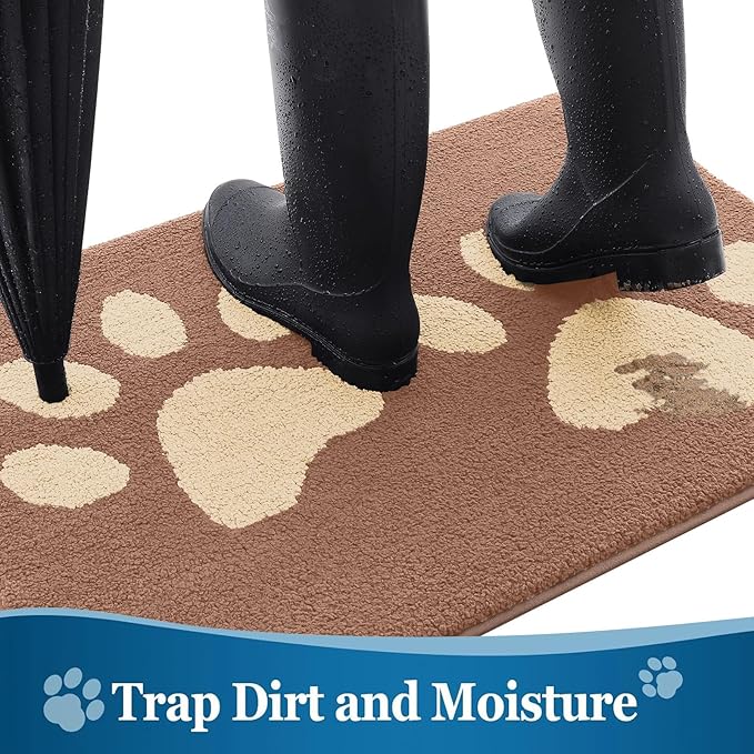 Buganda Dog Door Mat for Muddy Paws, Absorbent Dirt Trapper Washable Indoor Doormats, Non Slip Low-Profile Mud Mat for Dogs, Front Entrance Doormat for Inside Floor (30x20 Inches, Camel)