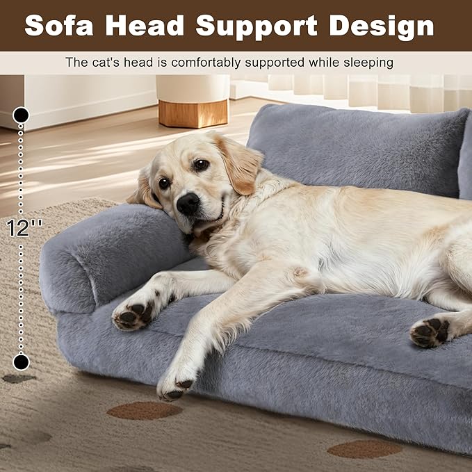 Cat Beds for Indoor Cats, Cat Couch Bed, Cute Cats Sofas for Medium Pets, Dog Sofas & Chairs with Removable Washable Cover, Plush Soft Pet Furniture for 35lbs Medium Dogs & Cats(Light Gray)