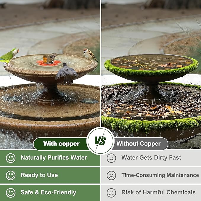 Bird Bath Purification Disk, 99.99% Pure Copper Disc for Bird Bath with Triple-Point Support Design 0.6mm Reinforced Metal Cleaner Safe for Outside Bowls Physical Water Cleaning All-Season Use