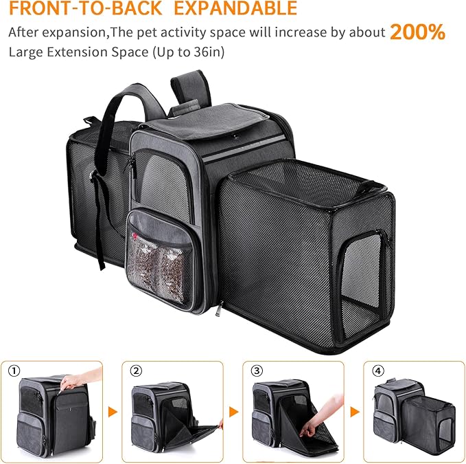 Cat Backpack Carrier,Double Side Expandable Cat Carrier Backpack,Dog Carrier Backpack for Medium Cats and Small Dogs,Puppies Up to 20 Lbs,Pets Carrier Backpack with Breathable Mesh(Grey)