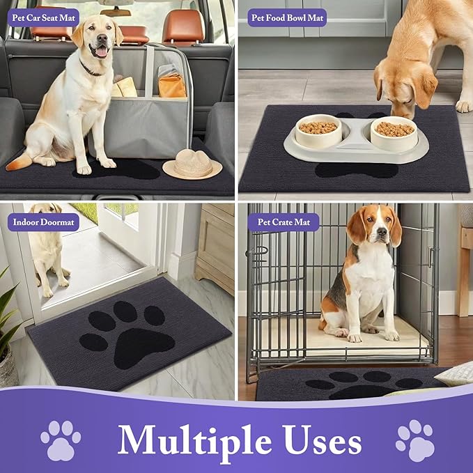 Buganda Dog Door Mat for Muddy Paws, Absorbent Dirt Trapper Non Slip Indoor Doormats, Washable Low-Profile Mat for Mud Dogs, Entryway Carpet for Inside Floor (40x32 Inches, Black)