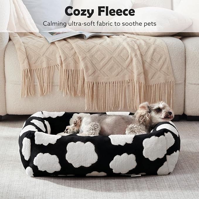 JOEJOY Large Dog Beds Large Sized Dog, Rectangle Washable Orthopedic Pet Bed with Removable Zipper Cover, Cute Soft Calming Puppy Pet Bed with Jacquard Shaggy Plush & Non Skid Bottom