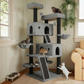 MUTICOR 66 Inches Multi-Level Large Cat Tree Tower for Indoor Big Feline/Cozy Plush Perches/Condo/Sisal Scratching Posts/Hammock and Baskets/Activity Center Play House/Wide Base/Black & Grey