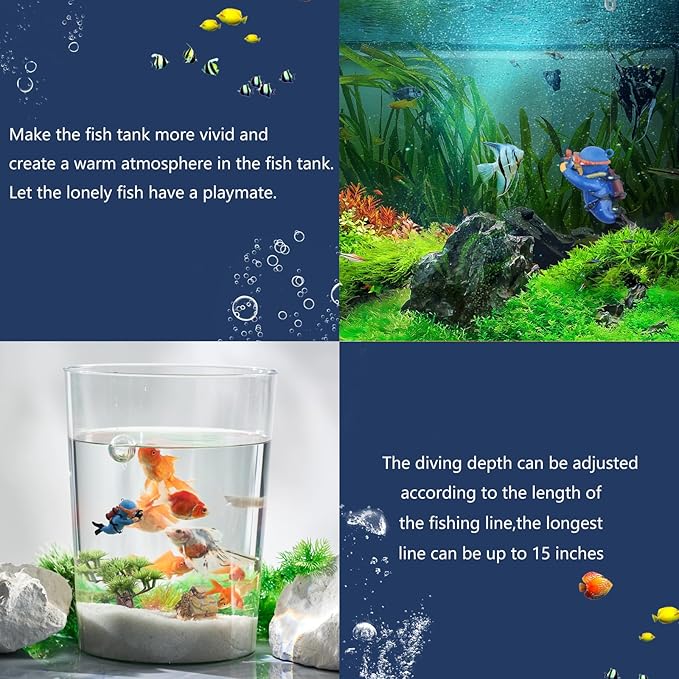 onesimcr Floating Fish Tank Decorations, Aquarium Decorations, Lovely Diver Fish Tank Decorations, Floating Device Fish Tank Accessories，Suitable for All Kinds of Fish Tanks…