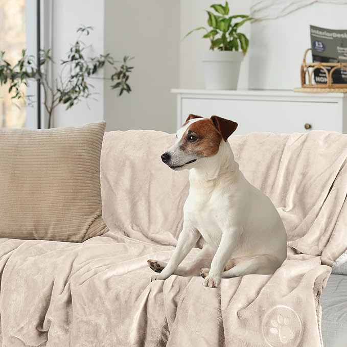 PETMAKER Dog Blanket - 60x80in Reversible Sherpa Blanket - Throw Blankets for Bed, Couch, Crate, or Car - Machine Washable Puppy Essentials (Cream)