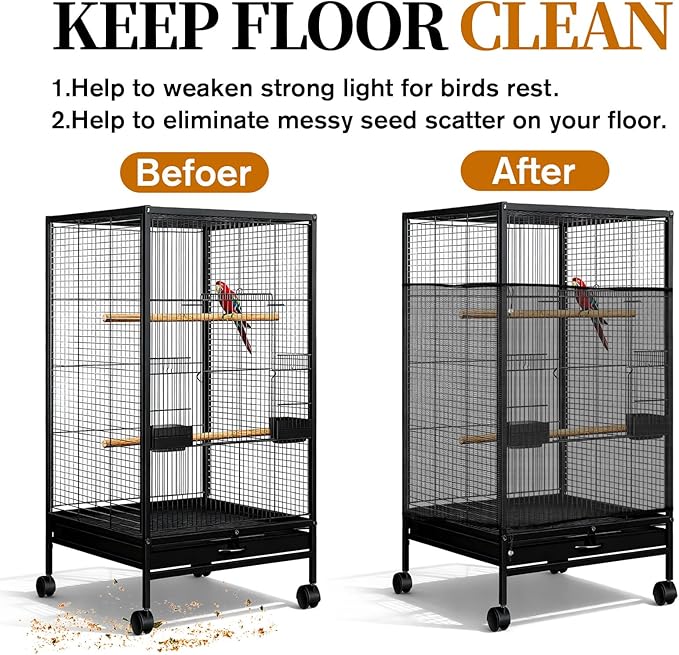 1 Pc Large Bird Cage Seed Cather, Bird Cage Cover 31 X 118 Inches Adjustable Birds Cages Skirt, Elastic Band Mesh Cages Cover for Parrot Seed Guard