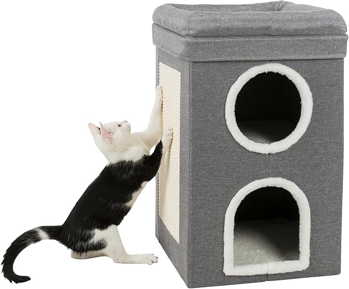 Trixie Saul Cat Condo | 2-Story Condo Tower | Scratching Surface | Foldable for Easy Storage | Gray