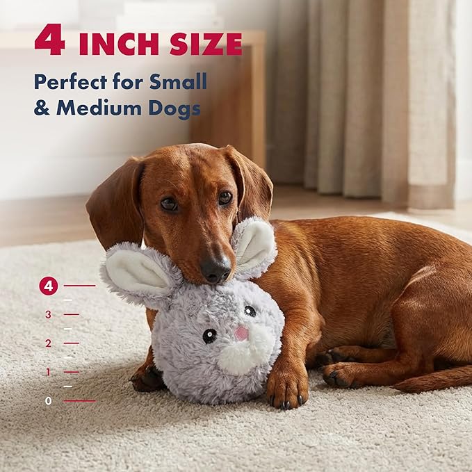 Pet Lou DOG'Z 4 Inch EZ Squeaky Rabbit Dog Plush Toy, Stuffing-Free Soft Plush, Durable Bouncy Squeaker Ball, Floats in Water, for Small & Medium Dogs