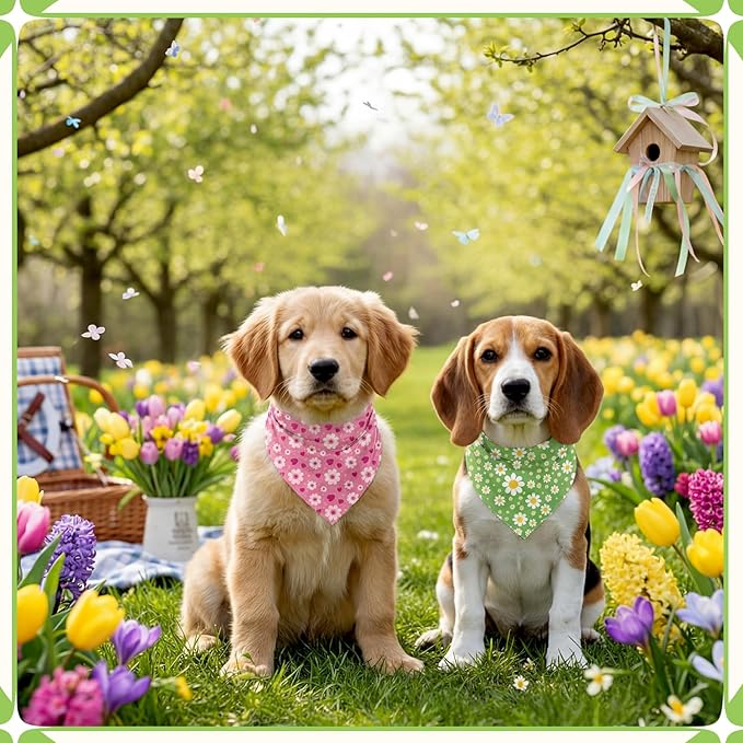 Weewooday 50 Pcs Spring Dog Bandanas Bulk with Daisy, Flower, Floral Soft Bibs Adjustable Triangle Pet Scarf Bowtie for Small Medium Large Costume Grooming(19.7 x 13.8 x 13.8 Inch)
