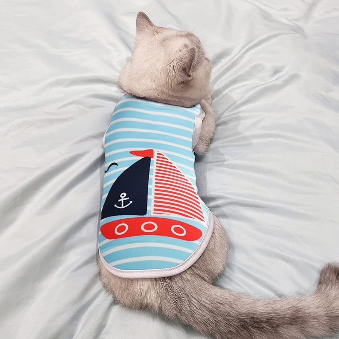 4Pcs Dog & Cat Shirts - Polka Dot & Stripe Sleeveless T-Shirts, Soft Breathable Pet Vests for Small to Medium Dogs & Cats