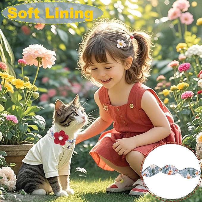 Cat Collar Breakaway, HYQHYX Kitten Collar with Bells, Rhinestone Kitty Collar with Flower for Female Male Cats and Puppy Dog