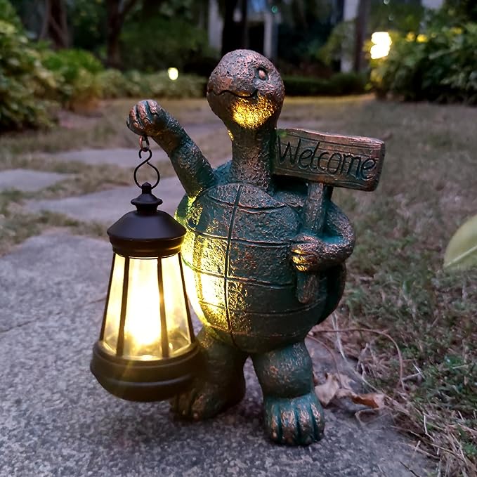 Turtle Garden Statue Outdoor Décor with Solar Lights Lantern,Turtle Solar Light Figurines Outside Decorations for Yard，Lawn ,Patio, Balcony, Unique Housewarming Gifts