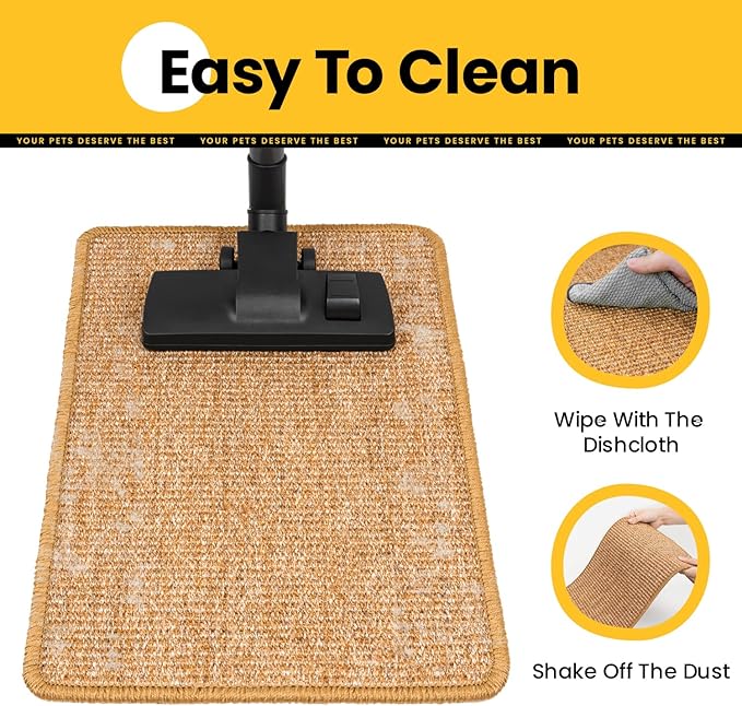 Cat Scratcher Mat,Sisal Cat Scratch Pad with Hook&Loop Tape,Wall Floor Kitten Scratching Pads Rug for Indoor,Furniture Protector for Couch&Carpets&Sofas,Kitty Bithday Gifts,Large,Brown,2 Pack