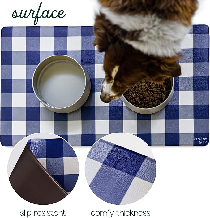 CROXTON & CO. Non-Slip Faux Leather Pet Feeding Mat for Dog Bowls | Large Bowl Mat for Food and Water | Durable, Easy-to-Clean Pet Food Mat for Floors | Size: 16.5"x28"