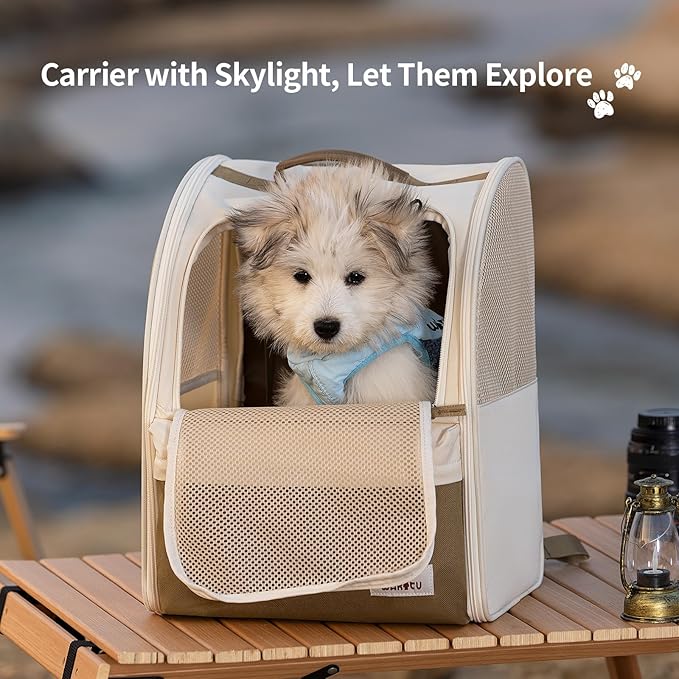 Cat Carrier Backpack,Steel Wire Frame More Stable,600D Wear-Resistant Oxford Fabric, Dog Carrier Cat Backpacks Suitable for Travel,Beige