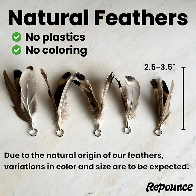 Feather Toys Replacements (3 Pc) - Cat Toys & Kitten Toys for Indoor Kittens, Set of Replacement Feather Attachments Extra Small and Durable, for Cat Wands, Natural and Safe