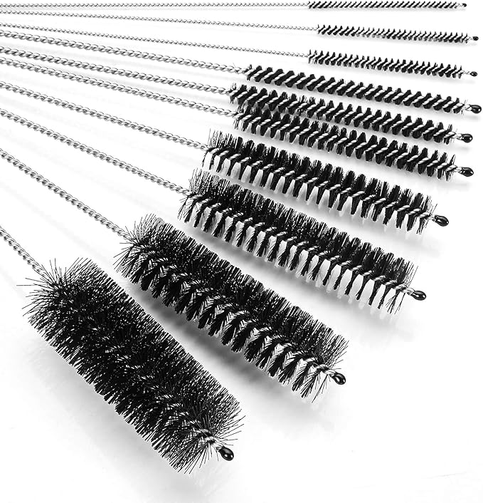 CiaraQ Bottle Cleaning Brushes, 8 Inch Nylon Tube Brush Set, Cleaner for Narrow Neck Bottles Cups with Hook, Set of 10pcs