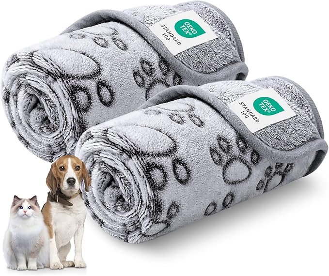 Luciphia Premium Soft Dog Blanket for Small Medium Large Dogs Washable 300GSM Fluffy Warm Fleece Puppy Cat Paw Print Pet Flannel Pcs2 Grey Paw L(41"x31")