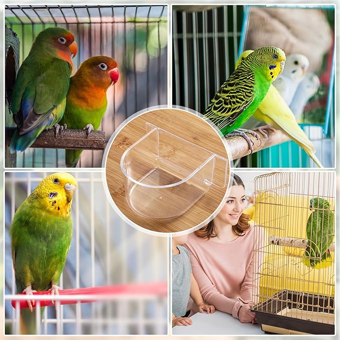 LemonRoad 4 Pcs Bird Cage Feeder Food Water Feeder for Cage Feeding Drinking Bowl Seed Container Dishes Birdcage Tray Replacement Clear Thick Food Trough Box Accessories for Bird Parrot Pigeon Chicken