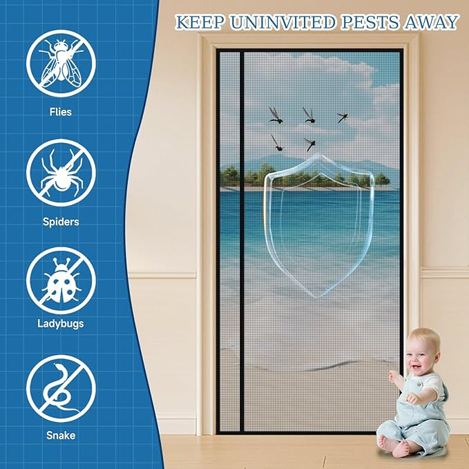 Magnetic Screen Door Left Right Side Opening Upgraded PET Mesh Greater Than Fiberglass and Polyester,Keep Bugs Out,Pet & Kid Friendly,Suitable for Sliding Doors,Patio French Doors-60" X 80"