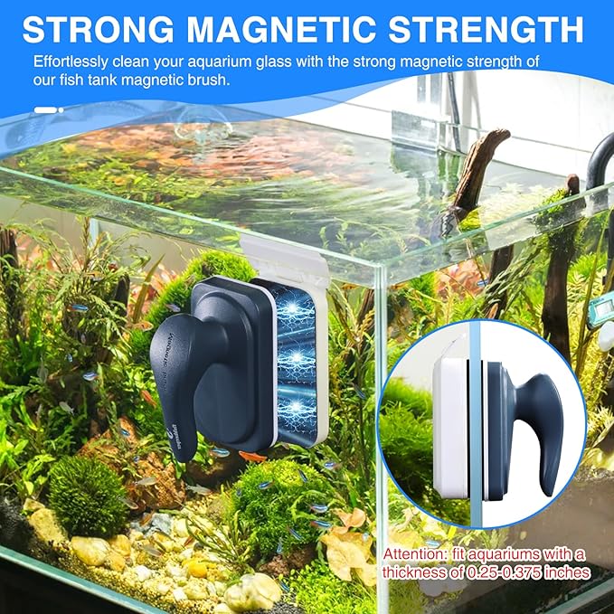 fishkeeper Aquarium Strong Magnetic Glass Cleaner Brush, Fish Tank Algae Magnet Cleaning Tool with 2 Detachable Scrapers, Mag Float Scrubber for 0.25-0.375Inch Glass and Acrylic Tanks