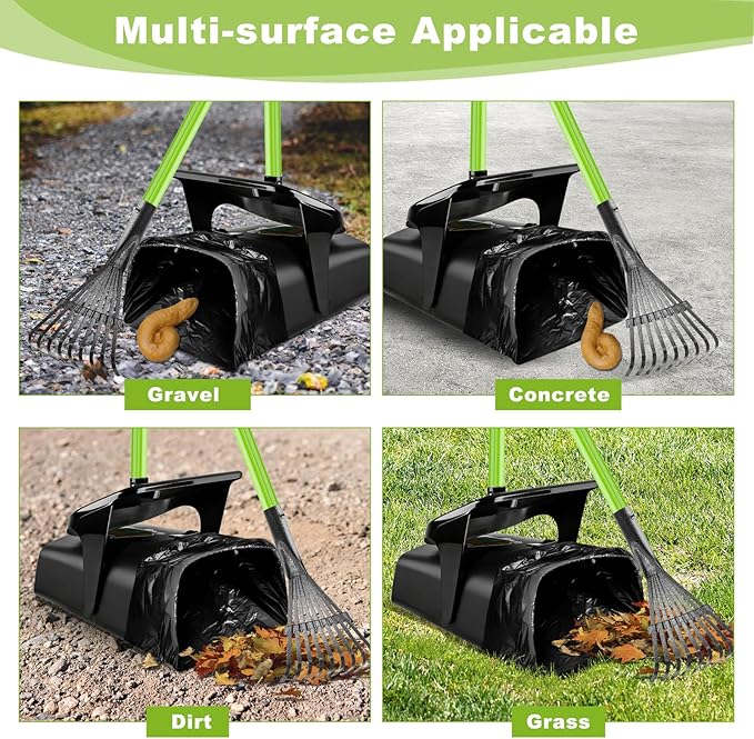 Pooper Scooper Swivel Bin & Rake with 50 Waste Bags, 38" Long Adjustable Handle Dog Poop Scooper for Yard Large Medium Small Dog, Easy to Clean Pet Waste Use on Grass, Dirt, Concrete or Gravel