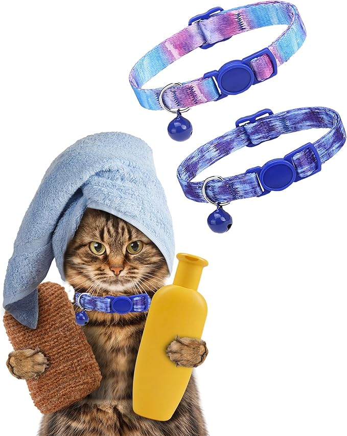 SOLMOONY Cute Cat Collar for Girl Boy,Colorful Breakaway Cat Collars with Bell 2 Pack，Adjustable Printed Nylon with Safety Buckles Kitten Collar (Starry Sky)