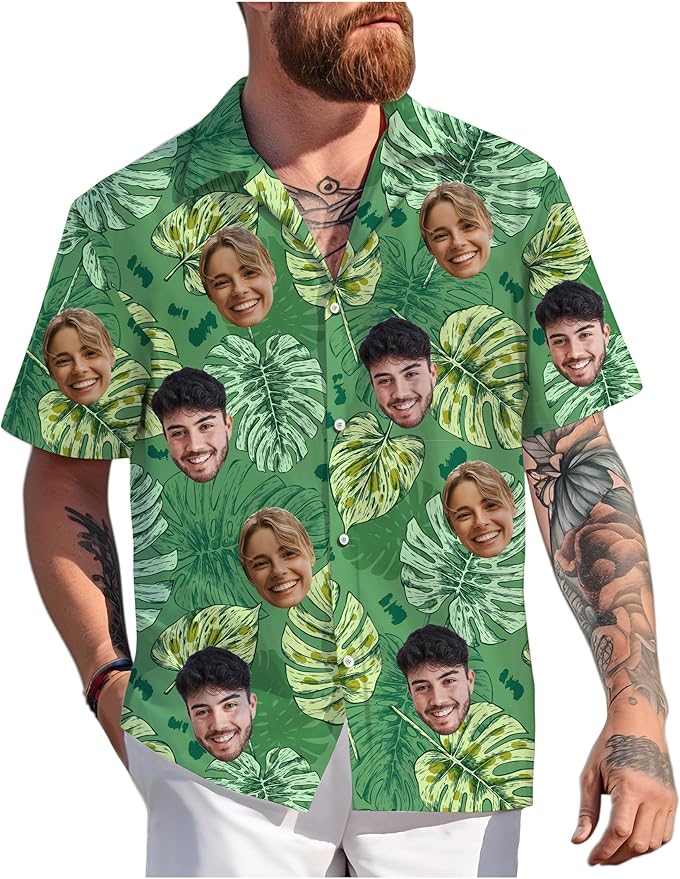 Custom Hawaiian Shirt with Face Photo Picture for Men Women Kids Youth Adult, Tropical Personalized Hawaiian Shirts Gift