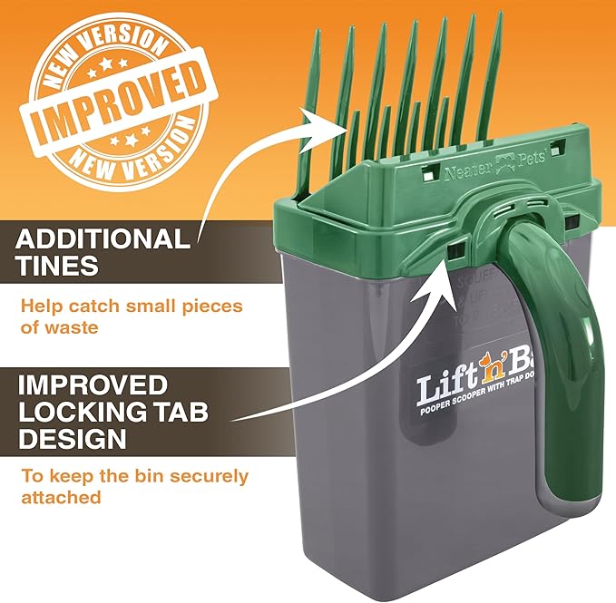 Neater Pet Brands Lift N’ Bag 2.0 Dog Pooper Scooper with Bag Attachment for Small to Large Dogs, New & Improved Design, 195 Refill Bags, Heavy Duty Dog Poop Scooper for Yard & Walks, One-Hand Use