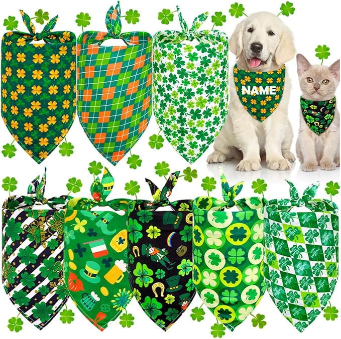 ULICO St. Patrick's Day Personalized Dog Bandana Embroidered Name Custom Neckwear Dog Scarf for Small Medium Large Dogs Cats Pets Birthday Gift