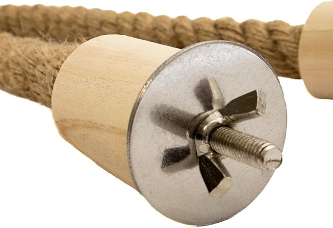 Bird Rope Perch for Parrots, Bendable Natural Jute Boing with Pine Wood and Stainless Steel Mount, Cotton Alternative, Cage Accessory for Parrots (Brown, 2 feet)