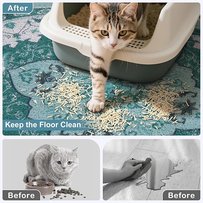 Bienbee Cat Litter Mat, 40" x 30" Jumbo Size Litter Box Mat Rug with Non-Slip Bottom, Urine and Water Proof, Easy to Clean Cat Supplies Essentials for Indoor Kitty Kitten Floor,Green XL