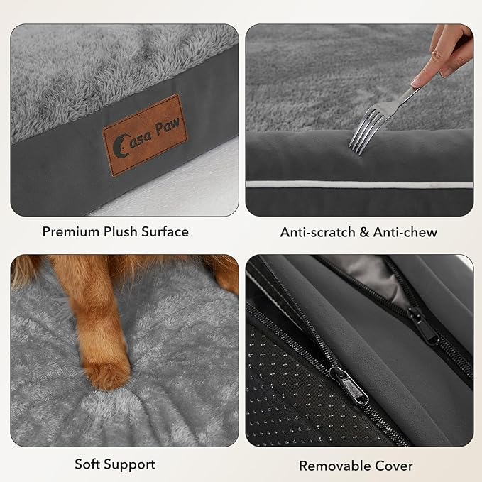 Orthopedic Dog Beds for Extra Large Dogs, Waterproof Egg Crate Foam XL Dog Bed with Sides 45x35Inch, Big Dogs Couch Beds with Removable Washable Cover and Nonskid Bottom, Dark Grey
