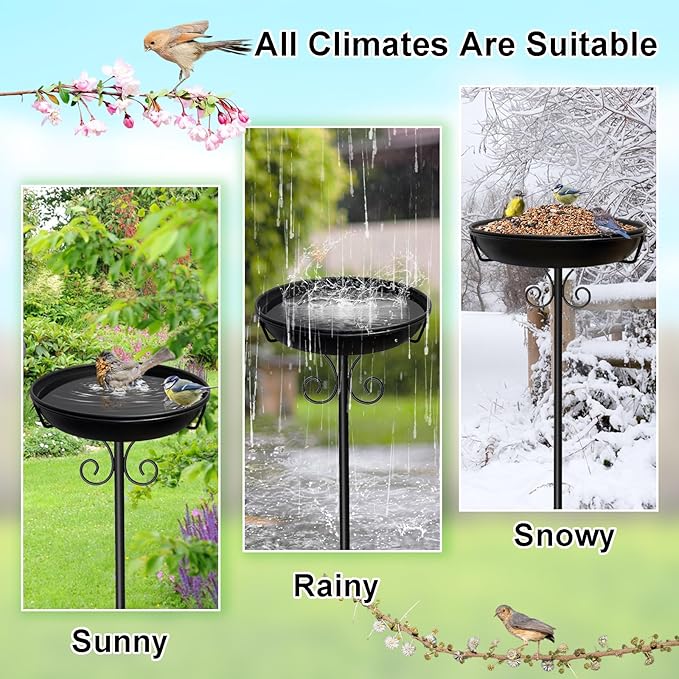 38In Freestanding Bird Bath for Outside, Detachable Birdbaths with Metal Stake, Bird Bath Feeder Bowl for Outdoors Garden Patio Yard Lawn,Sturdy Upgraded 5 Pronged Base (Black)