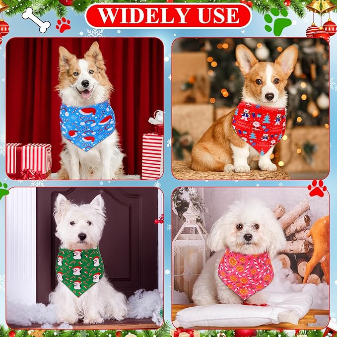 Sanwuta 120 Pcs Christmas Dog Bandanas Bulk Xmas Bandanas for Dogs Triangle Kerchief Bibs Scarf Set for Pet Christmas Costume Photo Props Accessories Pet Shops Grooming, 30 Styles