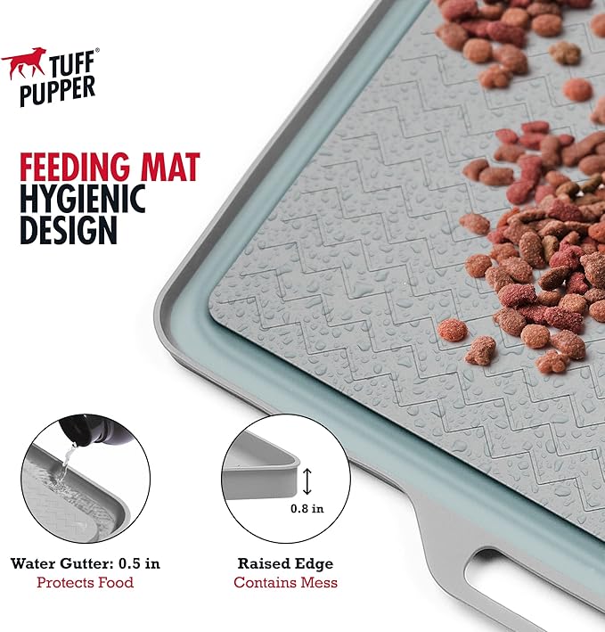 Tuff Pupper 28x20 Large Dog Feeding Mat for Food and Water | Dog Food Mats for Floors | Waterproof Dogs Water Bowl Mats | Dogs Placemats Pet Food-Mat | Silicone Feeding Mat for Cats and Cat Bowls