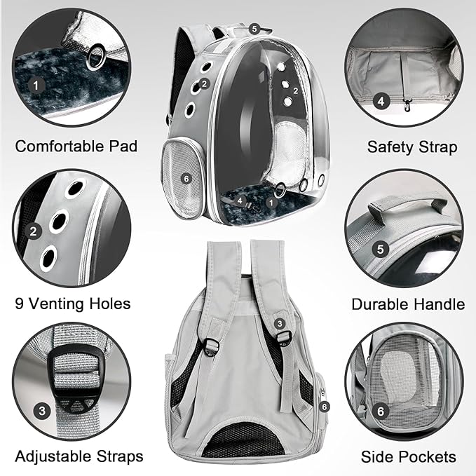 Cat Backpack Carrier, Pet Cat Carrier with Ventilated Design for Carrying Puppy Cats, Pet Carrier Backpack for Traveling/Hiking/Camping/Outdoors Airline Approved Travel Carrier(Grey)