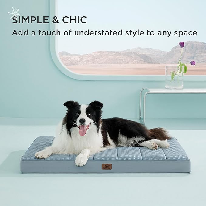 Bedsure Cooling Dog Bed for Crate - Large Comfy Flat Puppy Beds with Removable Washable Cover, Orthopedic Egg Crate Foam Pet Mat, Suitable for Pet Up to 50 lbs
